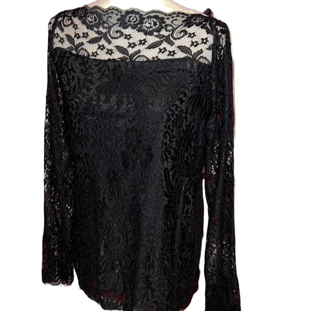 Vintage Adiva Black Lace Blouse Bell Sleeves L
